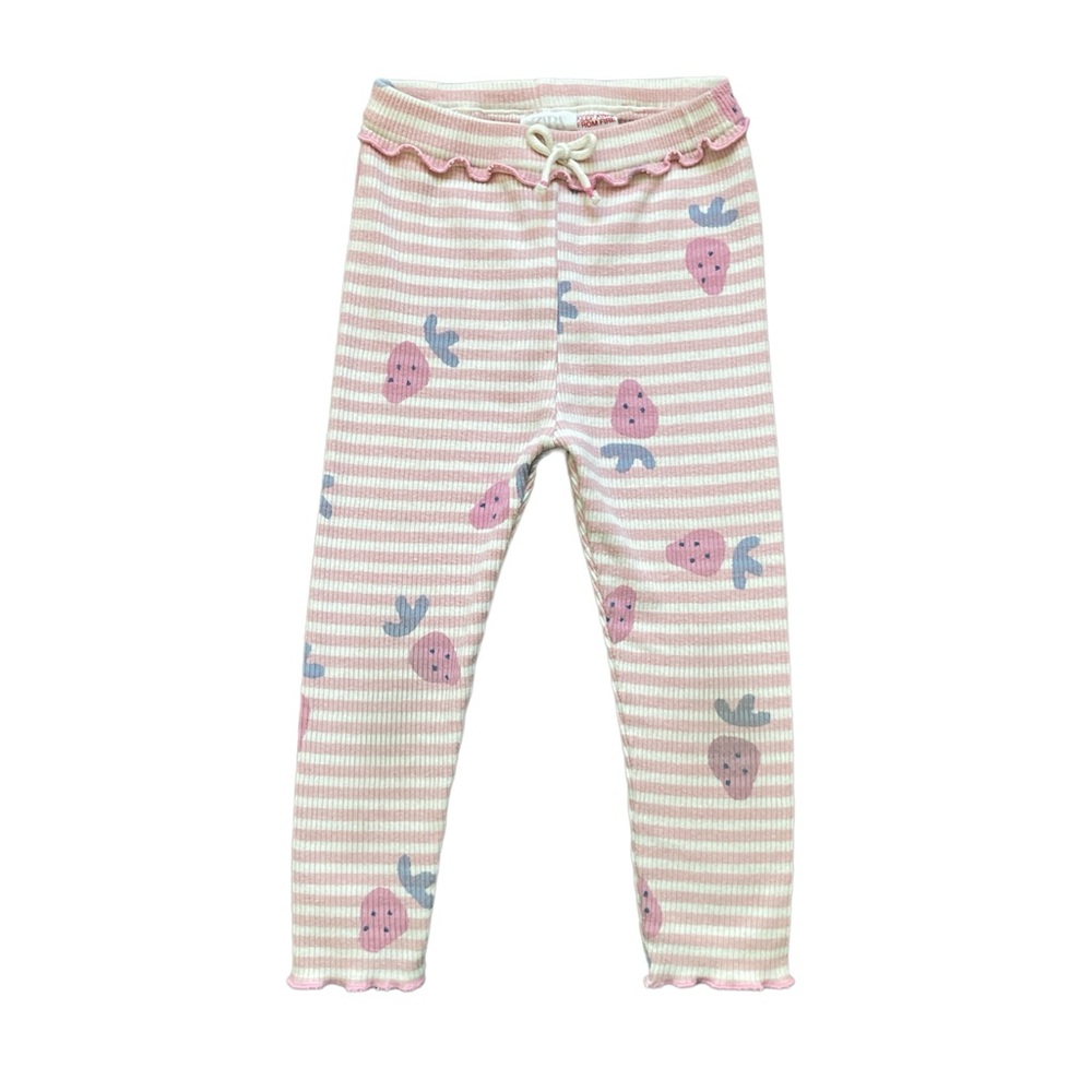Zara Pink & White Striped Strawberry Leggings Size 2-3Y